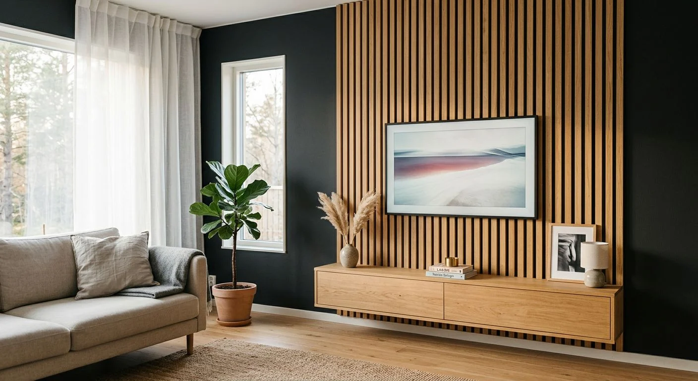 Lamele na ścianie TV – jak modnie i przytulnie urządzić kącik multimedialny w salonie?